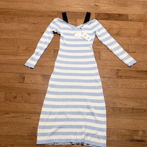 Free Assembly -  Long Sleeve Sweater Dress in Blue and White